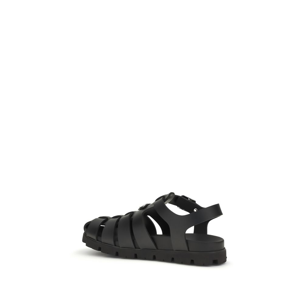 Prada Black Calf Leather Bos Taurus Flat Sandals - immagine 3