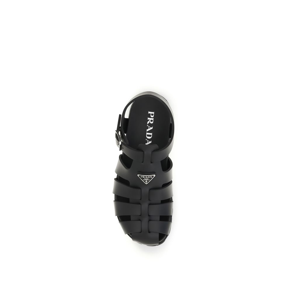 Prada Black Calf Leather Bos Taurus Flat Sandals - immagine 4