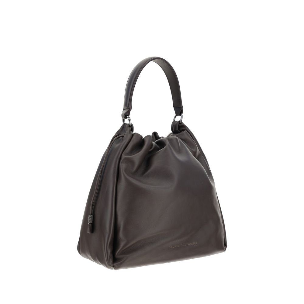 Brunello Cucinelli Brown Calf Leather Bos Taurus Shoulder Bag - immagine 2