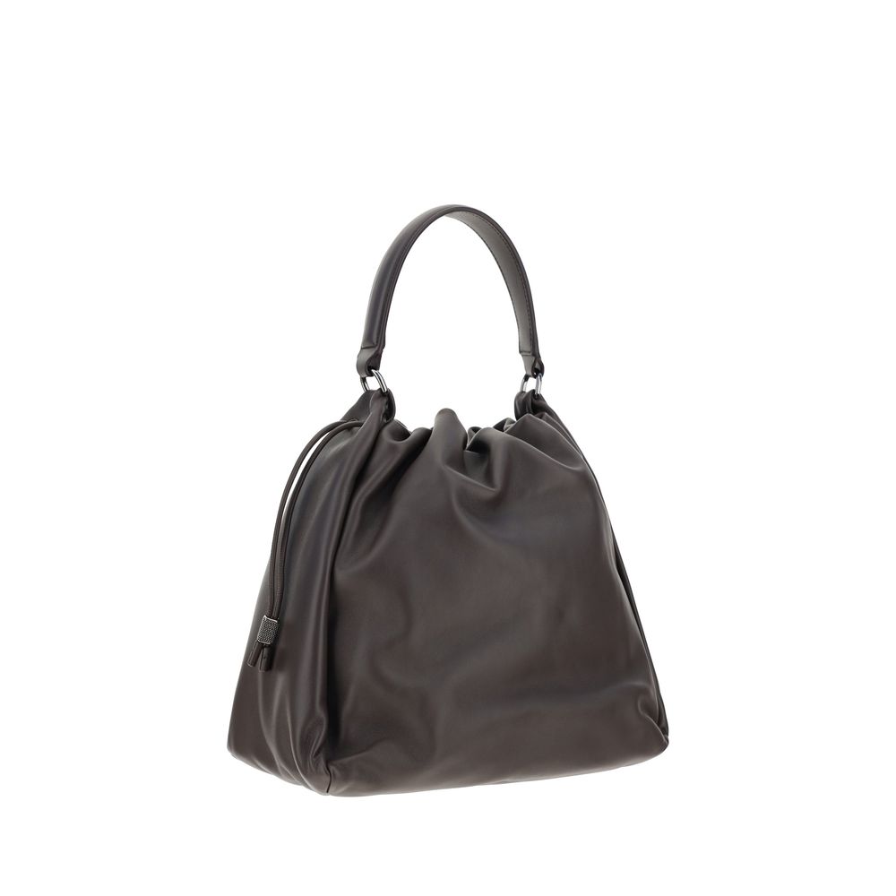 Brunello Cucinelli Brown Calf Leather Bos Taurus Shoulder Bag - immagine 3