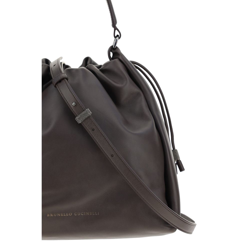 Brunello Cucinelli Brown Calf Leather Bos Taurus Shoulder Bag - immagine 4