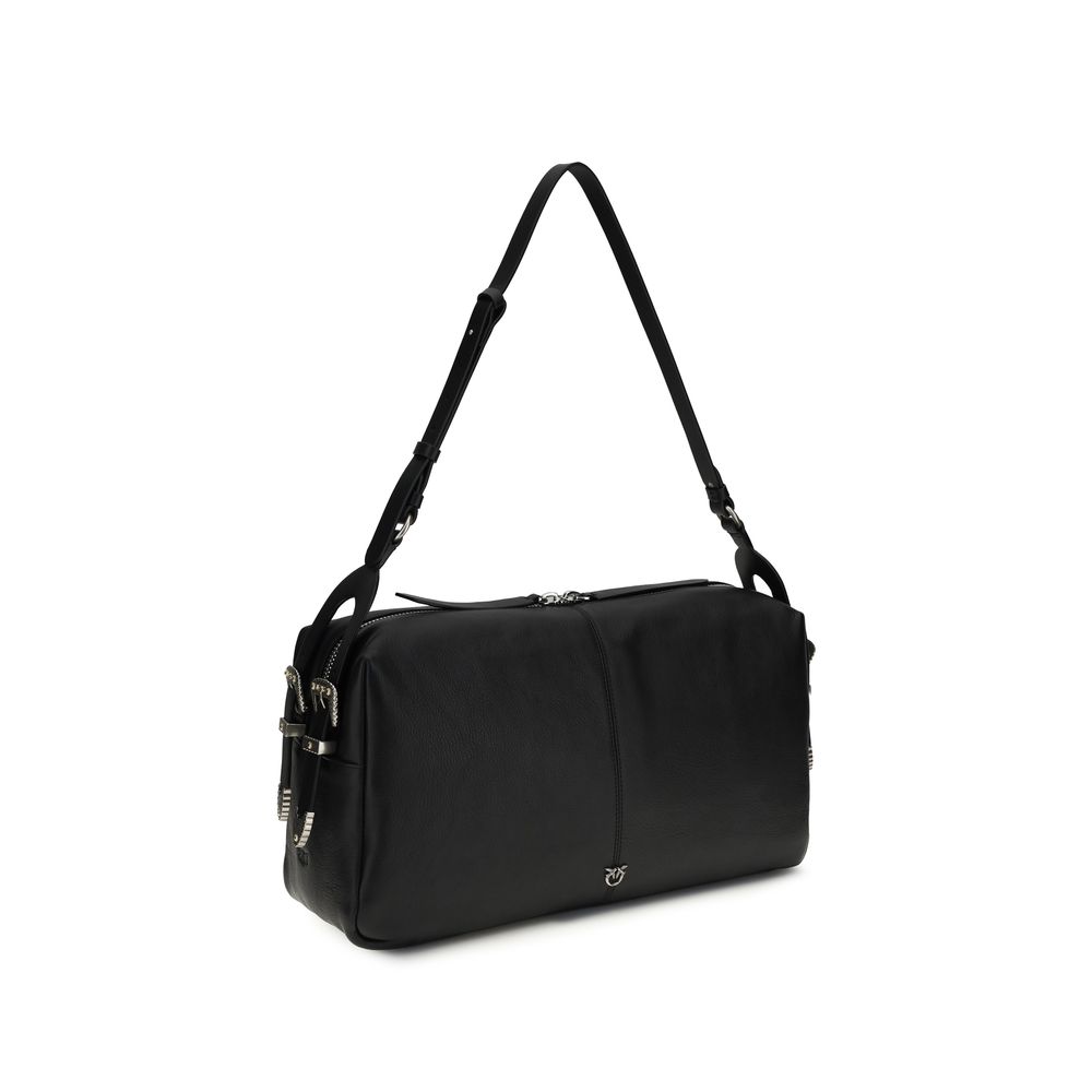 PINKO Black Calf Leather Bos Taurus Shoulder Bag - immagine 2