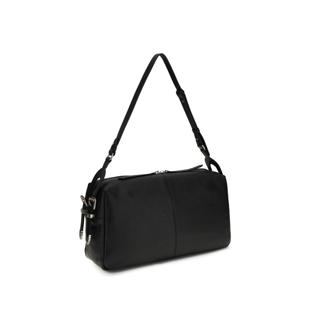 PINKO Black Calf Leather Bos Taurus Shoulder Bag - immagine 3