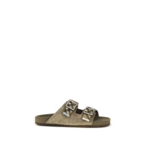 Burberry Beige Calf Leather Bos Taurus Flat Sandals