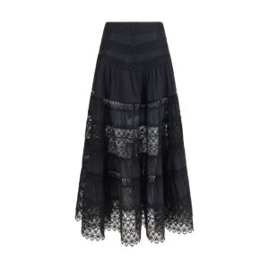 Charo Ruiz Black Cotton Long Skirt
