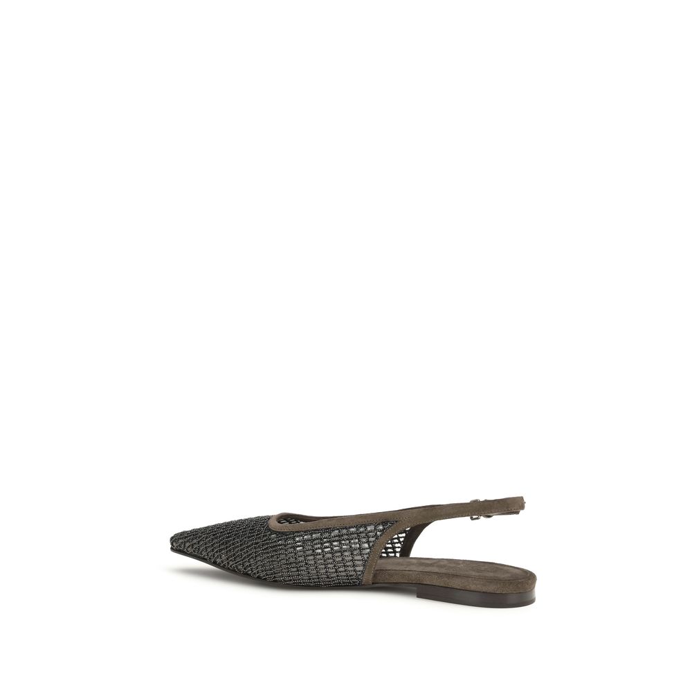Brunello Cucinelli Brown Calf Leather Bos Taurus Ballet Flats - immagine 3