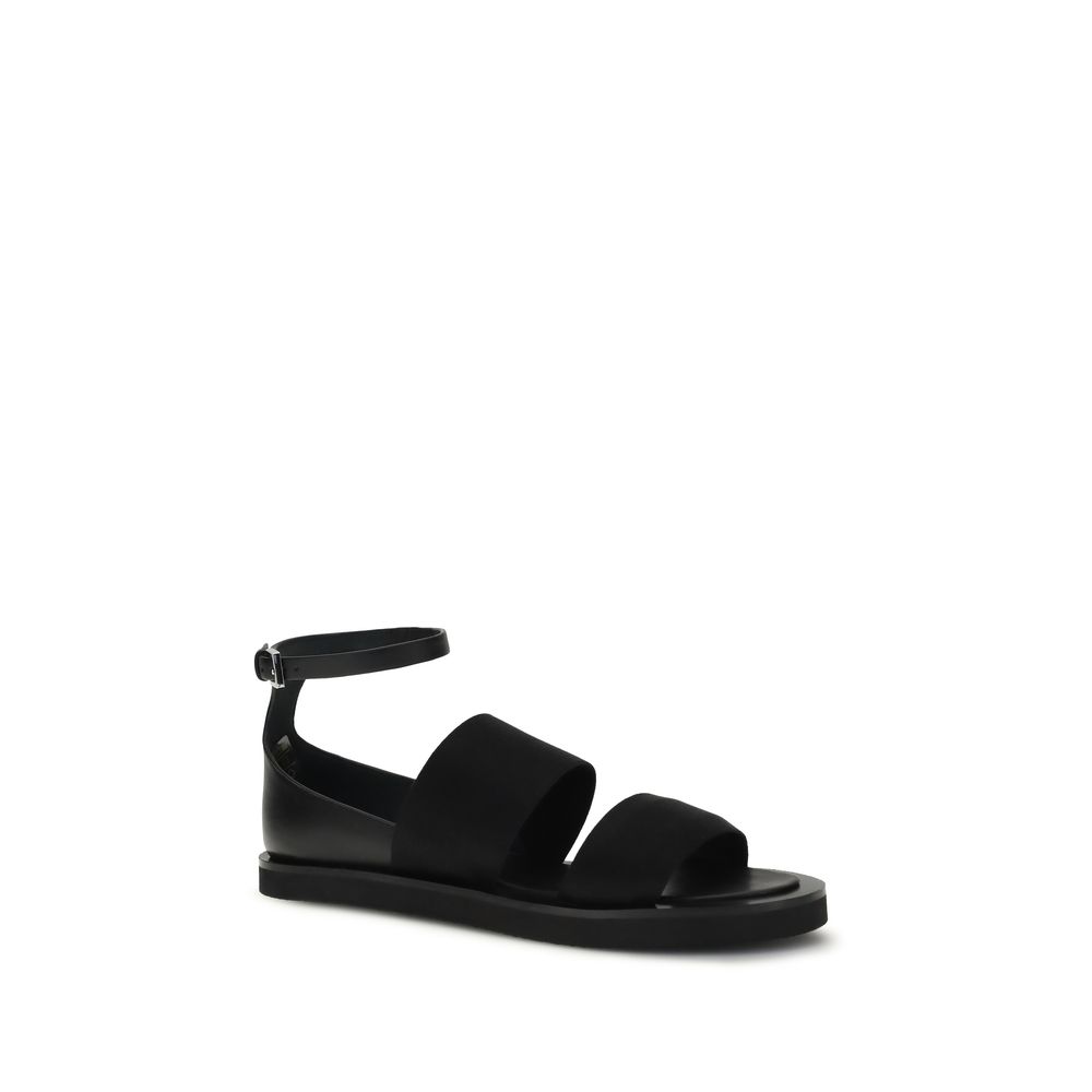 Max Mara Black Calf Leather Bos Taurus Flat Sandals - immagine 2