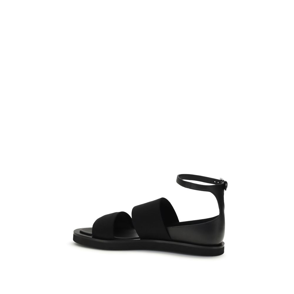 Max Mara Black Calf Leather Bos Taurus Flat Sandals - immagine 3