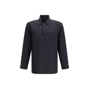 Deperlu Black Linen Dress Shirt