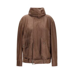 Calvin Klein Brown Lamb Ovis Aries Aries Leather Jacket