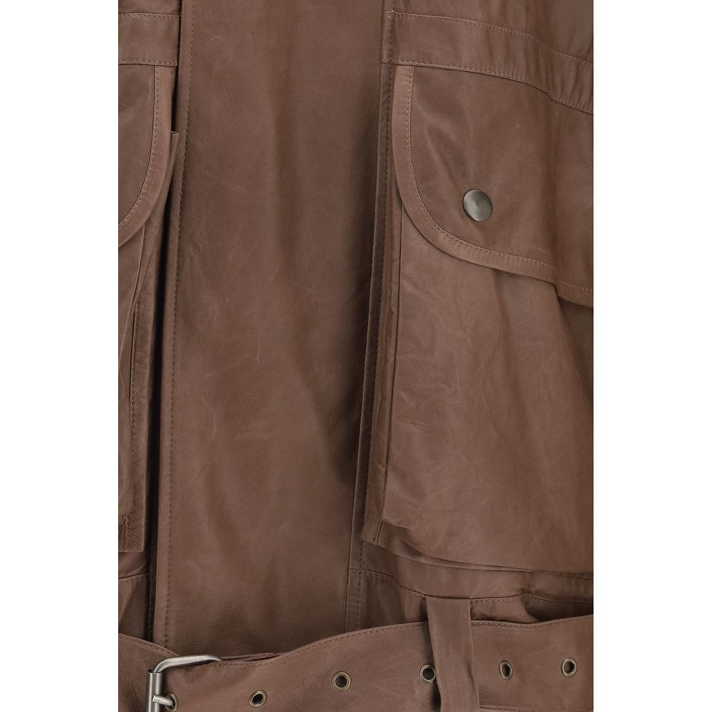 Calvin Klein Brown Lamb Ovis Aries Aries Leather Jacket - immagine 3