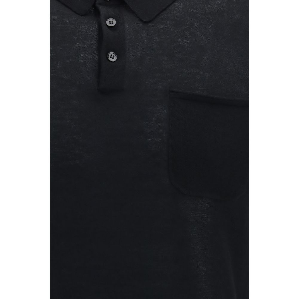 Aragona Cashmere Black Cotton Polo Shirt - immagine 3