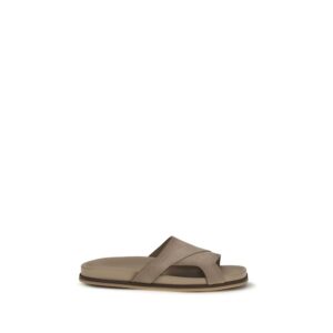 Santoni Beige Calf Leather Bos Taurus Flat Sandals