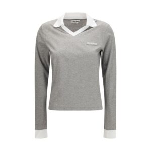Miu Miu Gray Cotton Long Sleeve T-Shirt