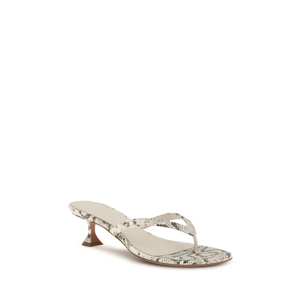Amina Muaddi Gray Calf Leather Bos Taurus Flat Sandals - immagine 2