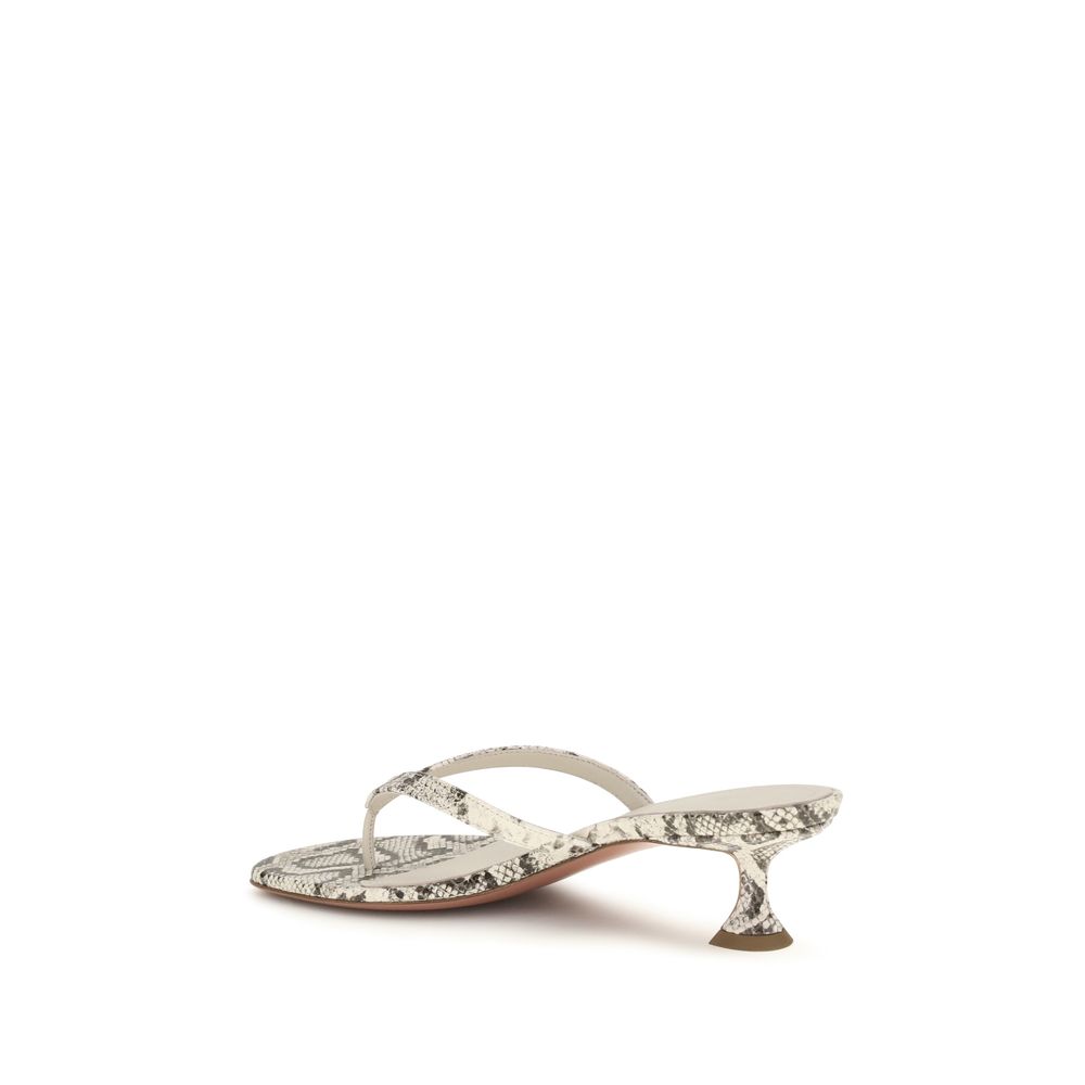 Amina Muaddi Gray Calf Leather Bos Taurus Flat Sandals - immagine 3