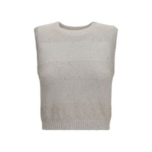 Brunello Cucinelli Beige Cotton Sleeveles Sweater