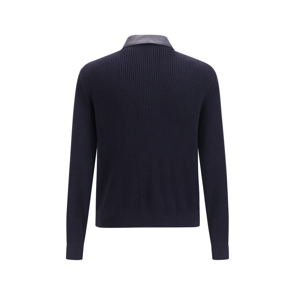 Brunello Cucinelli Blue Calf Leather Bos Taurus Leather Jacket - immagine 2