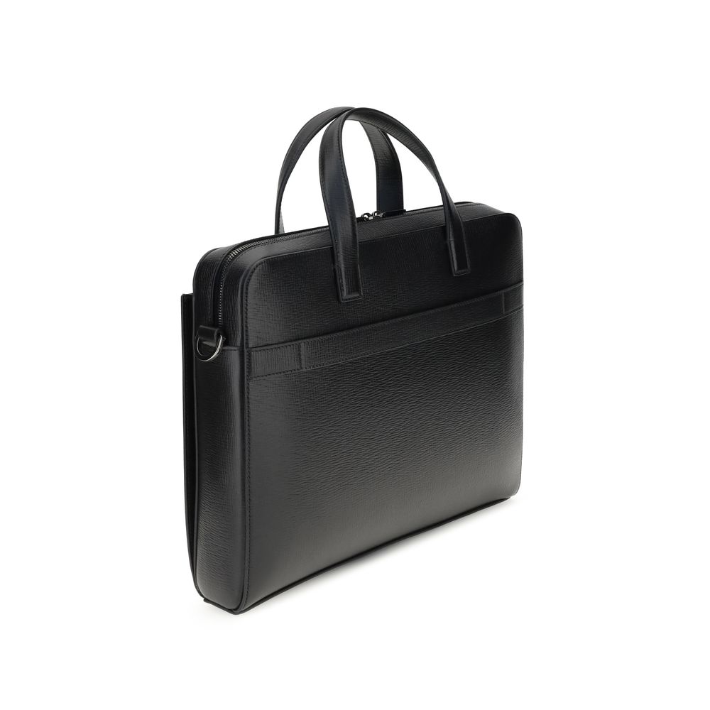 Ferragamo Black Calf Leather Bos Taurus Briefcase - immagine 3