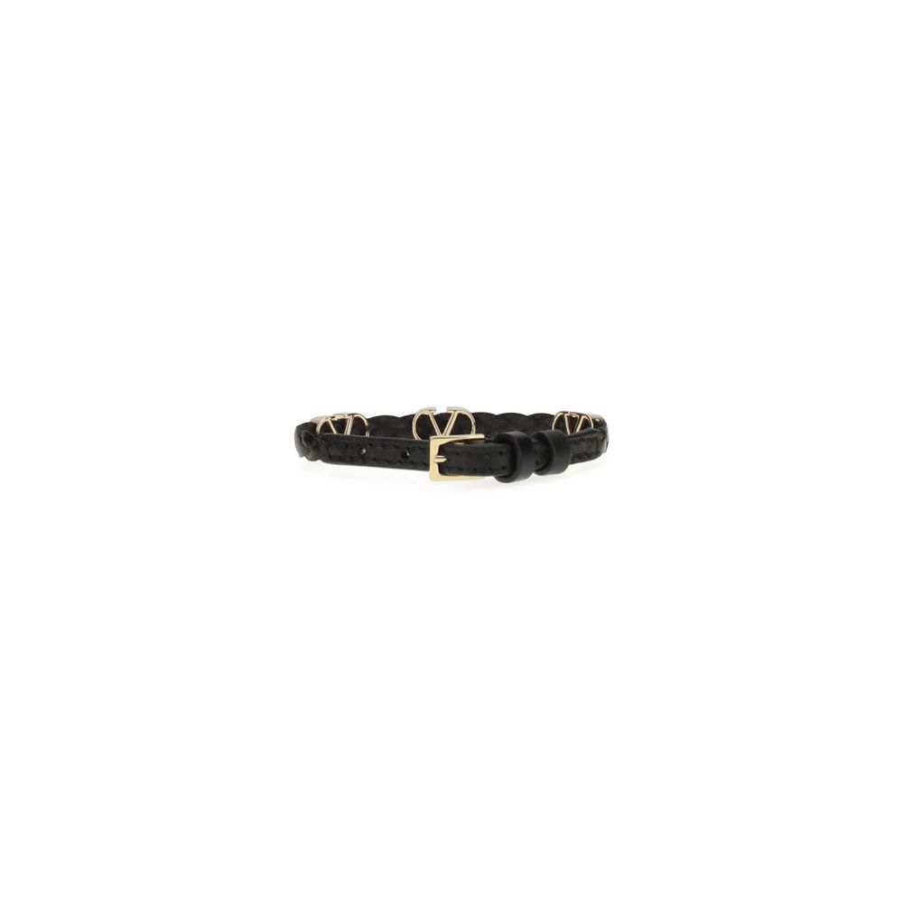 Valentino Garavani Black Calf Leather Bos Taurus Bracelet - immagine 2