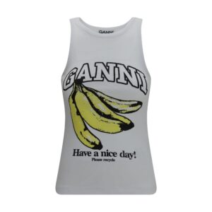 Ganni White Cotton Sleeveles T-Shirt