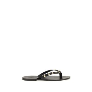 Valentino Garavani Black Calf Leather Bos Taurus Flip-Flop Sandals