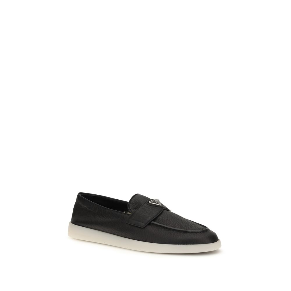 Prada Black Calf Leather Bos Taurus Slip-On Loafers - immagine 2
