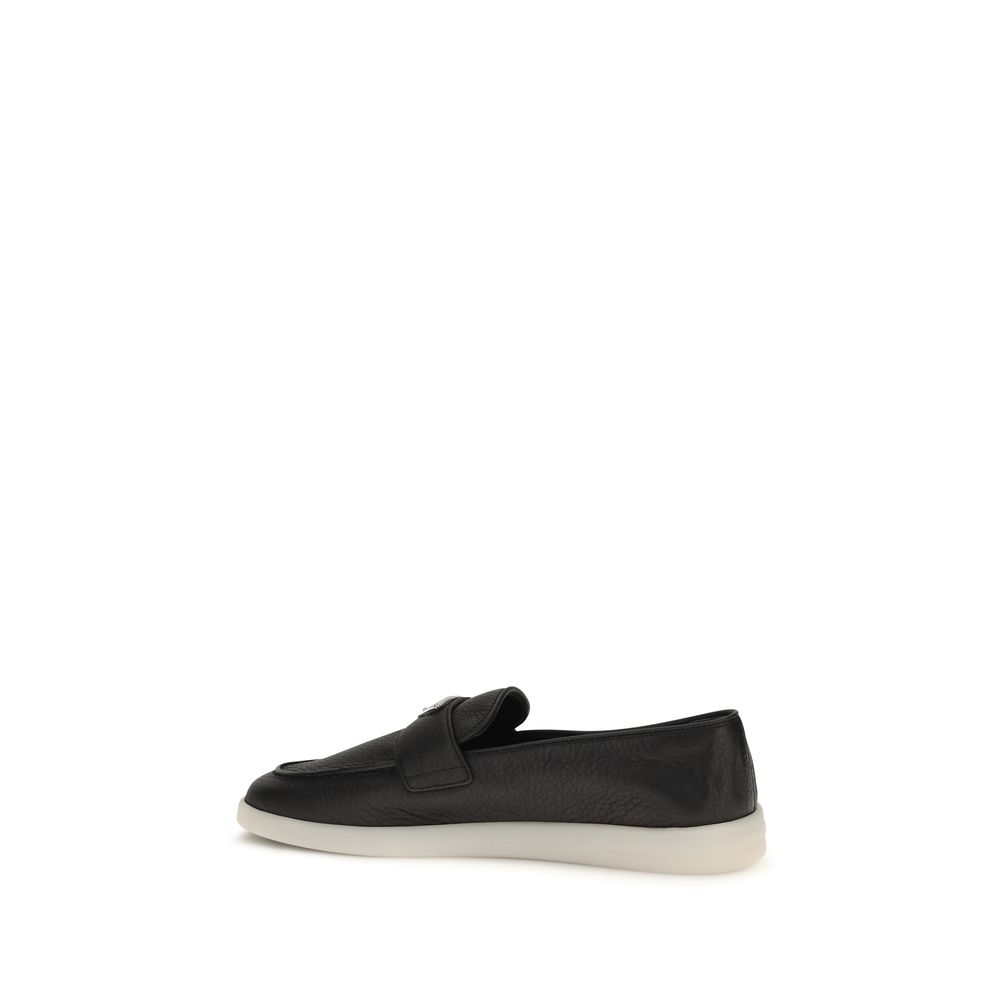 Prada Black Calf Leather Bos Taurus Slip-On Loafers - immagine 3