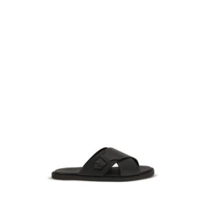 Fendi Black Calf Leather Bos Taurus Flat Sandals