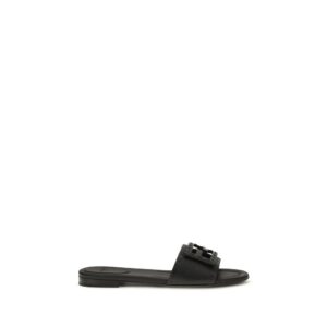 Fendi Black Calf Leather Bos Taurus Flat Sandals