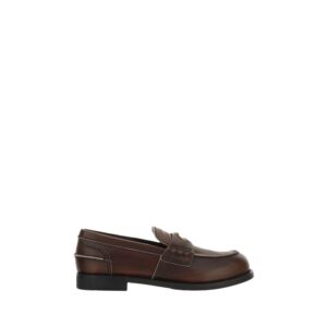 Miu Miu Brown Calf Leather Bos Taurus Slip-On Loafers