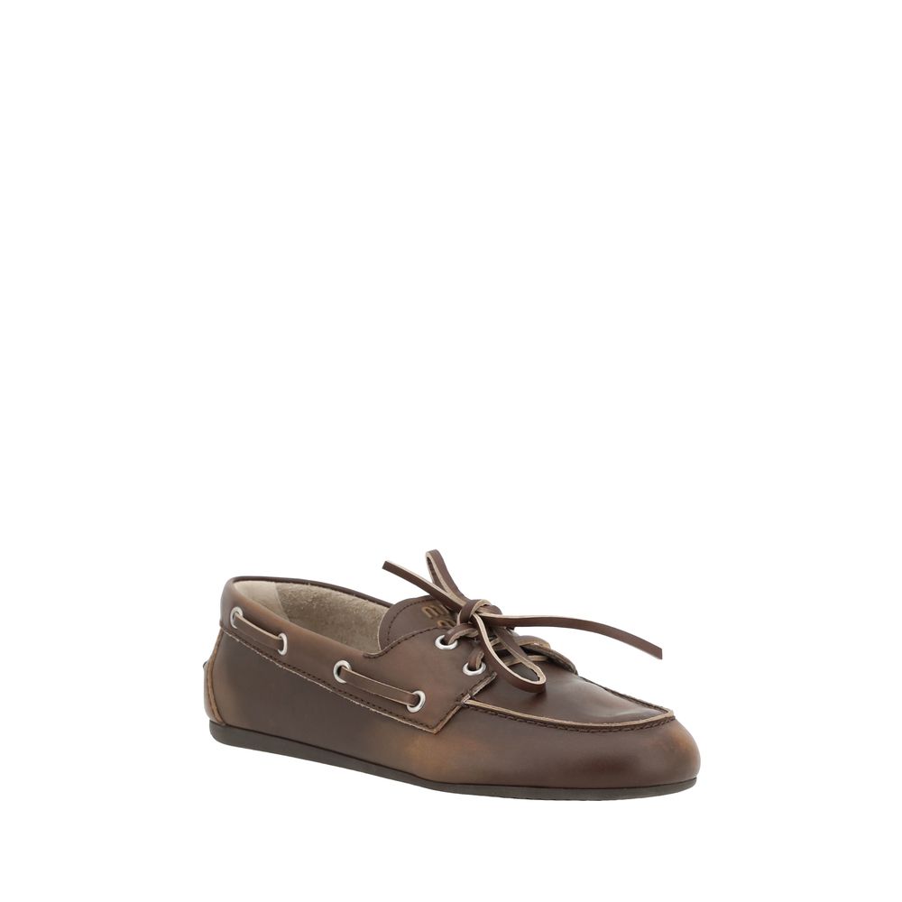 Miu Miu Brown Calf Leather Bos Taurus Slip-On Loafers - immagine 3
