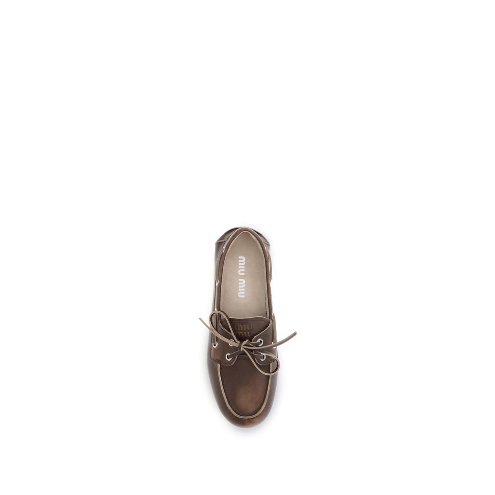 Miu Miu Brown Calf Leather Bos Taurus Slip-On Loafers - immagine 8