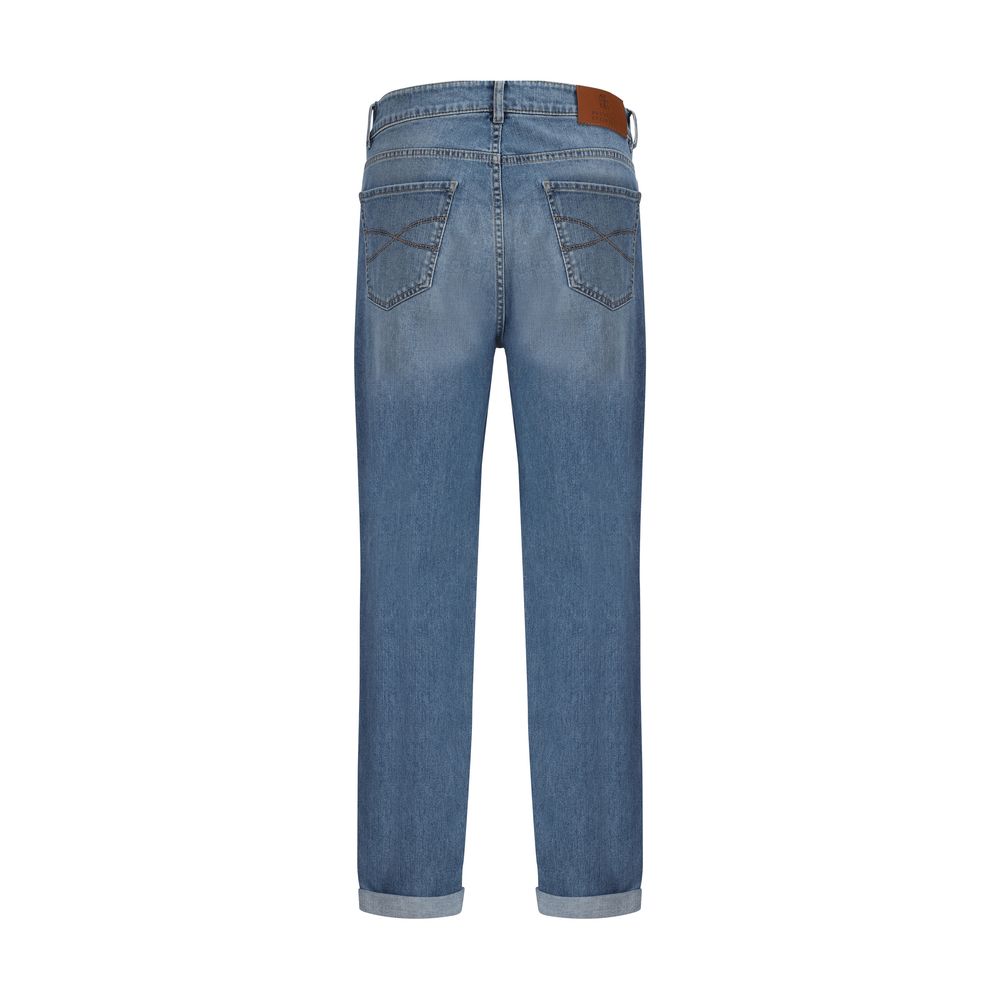 Brunello Cucinelli Blue Cotton Straight-Leg Jeans - immagine 2