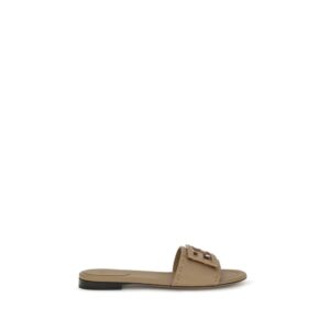 Fendi Beige Calf Leather Bos Taurus Flat Sandals