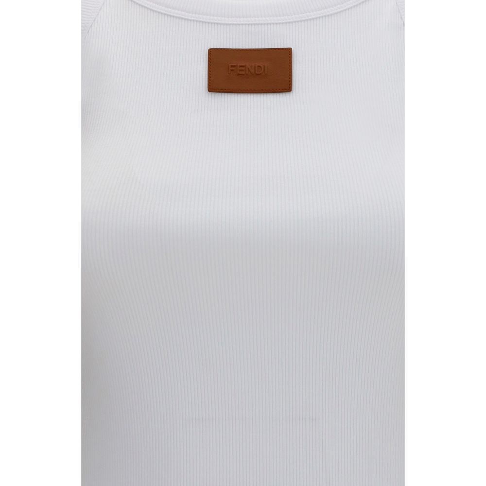 Fendi White Cotton Sleeveles T-Shirt - immagine 3