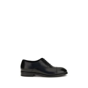 Santoni Black Calf Leather Bos Taurus Oxfords And Derbies