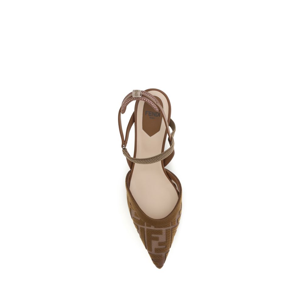 Fendi Brown Polyamide Mid Heel Pumps - immagine 4