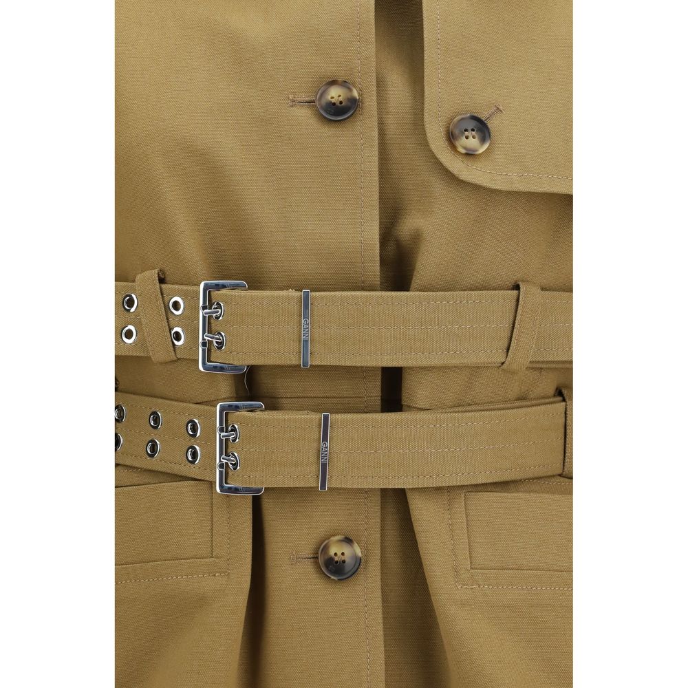 Ganni Beige Cotton Full-Length Jacket - immagine 3