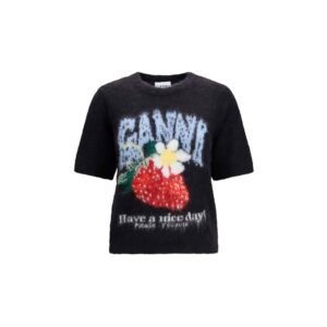 Ganni Black Alpaca Vicugna Pacos T-Shirt
