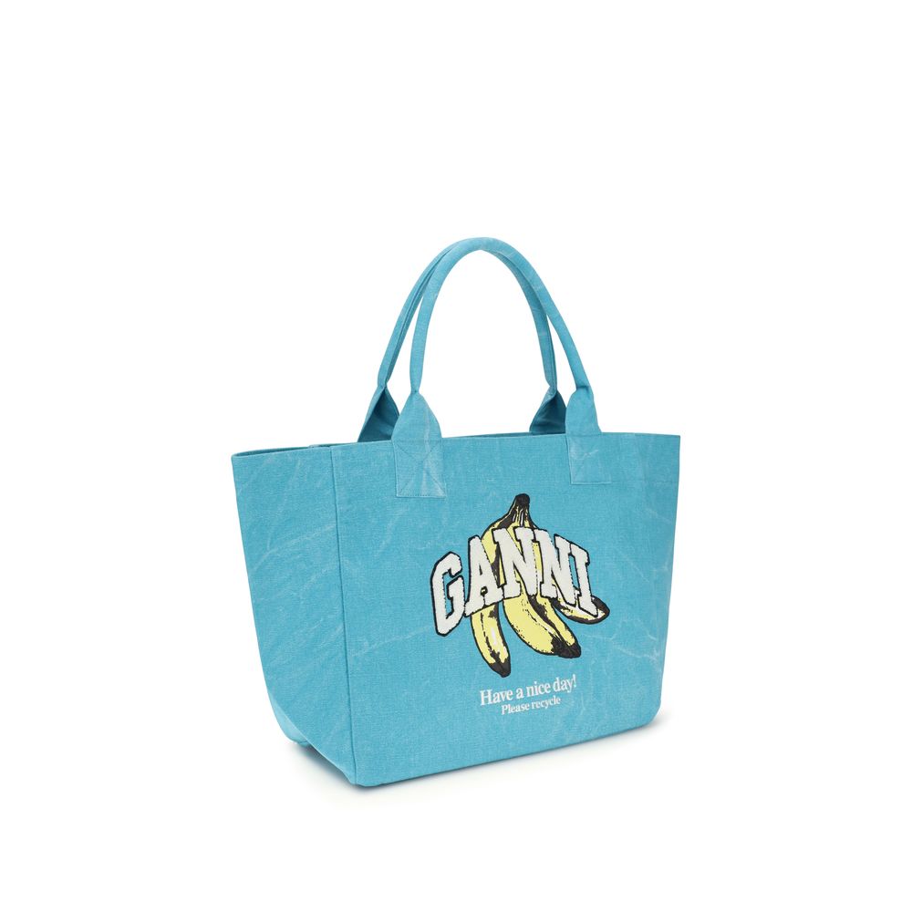 Ganni Blue Recycled Cotton Shoulder Bag - immagine 2
