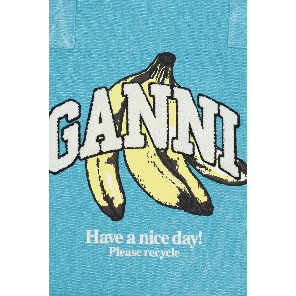 Ganni Blue Recycled Cotton Shoulder Bag - immagine 4