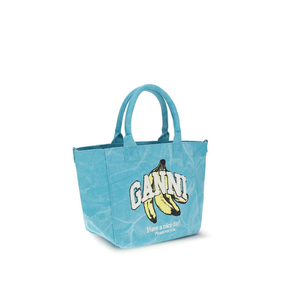 Ganni Blue Recycled Cotton Shoulder Bag - immagine 2