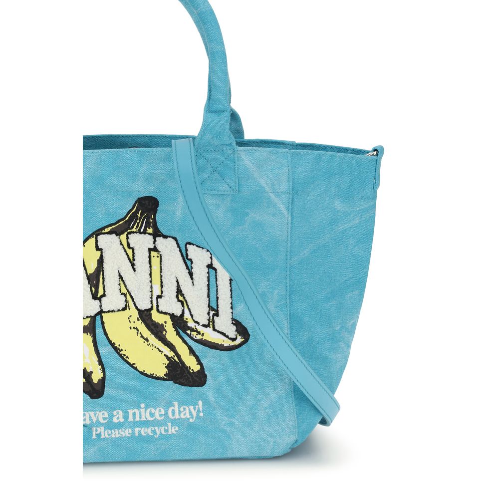 Ganni Blue Recycled Cotton Shoulder Bag - immagine 4