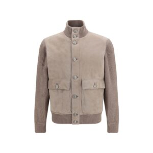 Brunello Cucinelli Beige Calf Leather Bos Taurus Full-Length Jacket