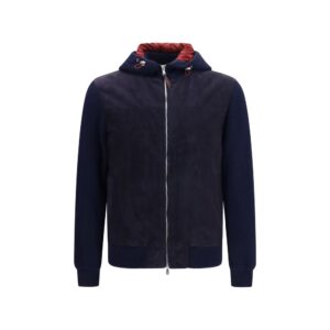 Brunello Cucinelli Blue Calf Leather Bos Taurus Jacket