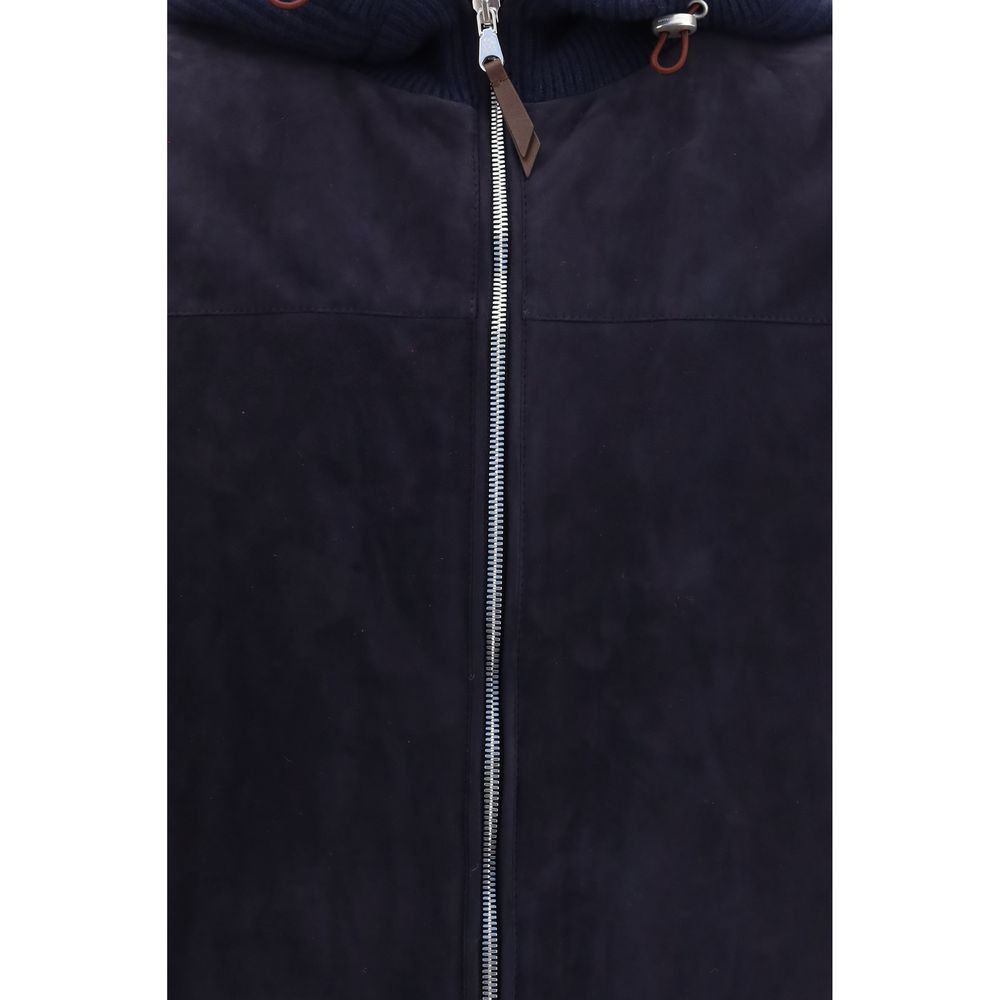 Brunello Cucinelli Blue Calf Leather Bos Taurus Jacket - immagine 3