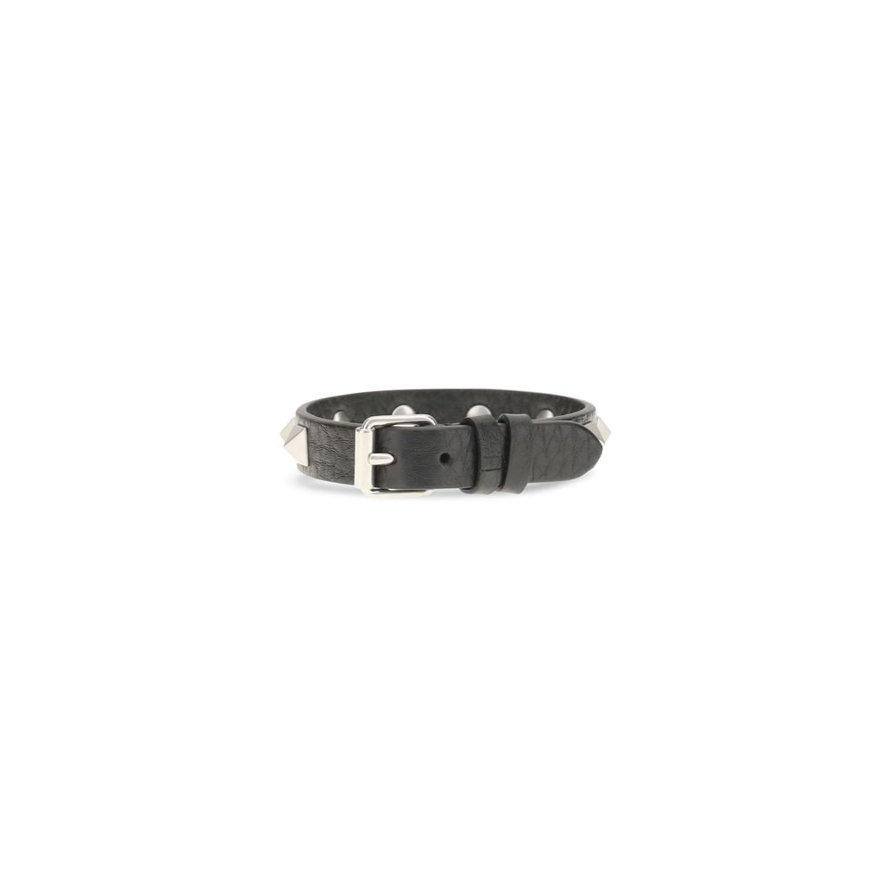 Valentino Garavani Black Calf Leather Bos Taurus Bracelet - immagine 2