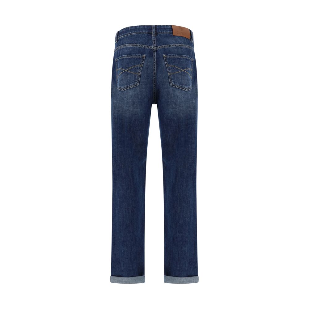 Brunello Cucinelli Blue Cotton Straight-Leg Jeans - immagine 2