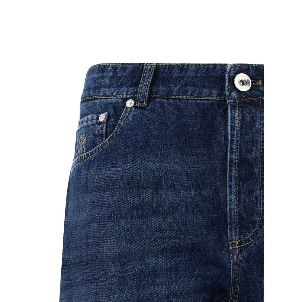 Brunello Cucinelli Blue Cotton Straight-Leg Jeans - immagine 3